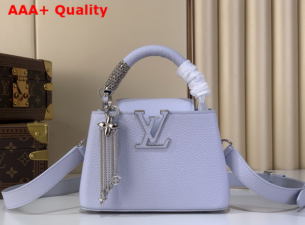 Louis Vuitton Capucines Mini in Frozen Blue Taurillon Leather with Chain Charm M26328 Replica