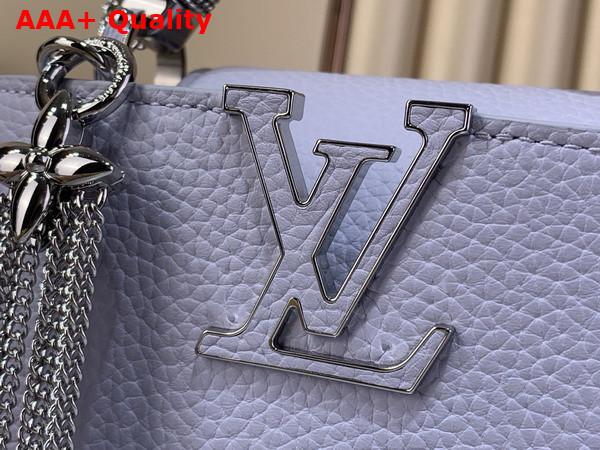 Louis Vuitton Capucines Mini in Frozen Blue Taurillon Leather with Chain Charm M26328 Replica