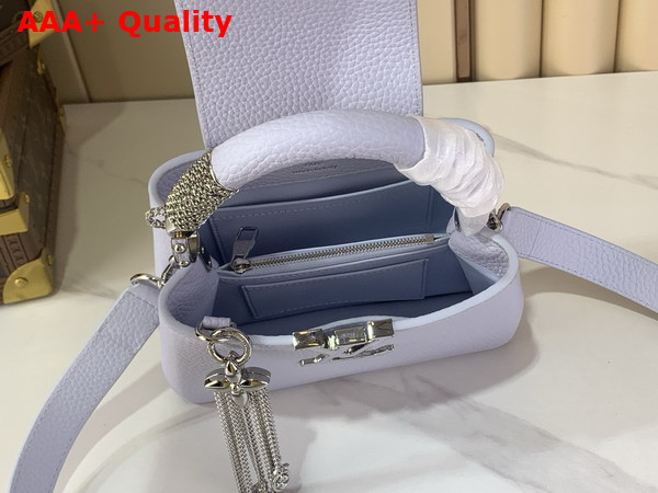 Louis Vuitton Capucines Mini in Frozen Blue Taurillon Leather with Chain Charm M26328 Replica