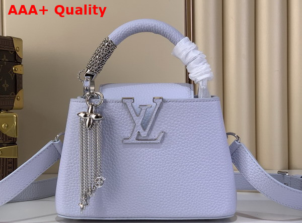 Louis Vuitton Capucines Mini in Frozen Blue Taurillon Leather with Chain Charm M26328 Replica
