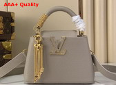 Louis Vuitton Capucines Mini in Galet Gray Taurillon Leather with Chain Charm Replica