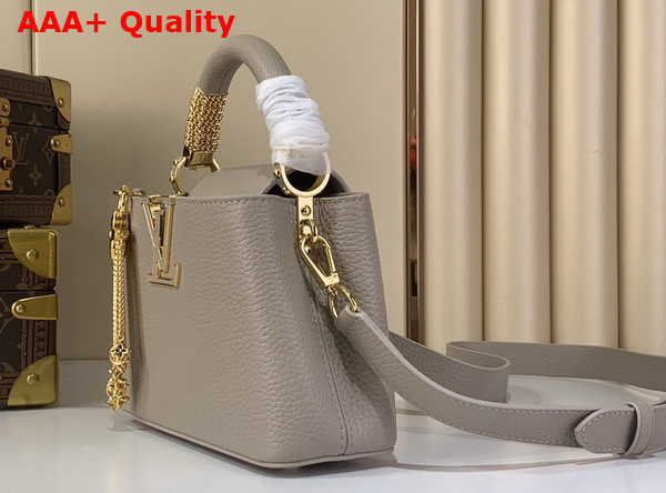 Louis Vuitton Capucines Mini in Galet Gray Taurillon Leather with Chain Charm Replica