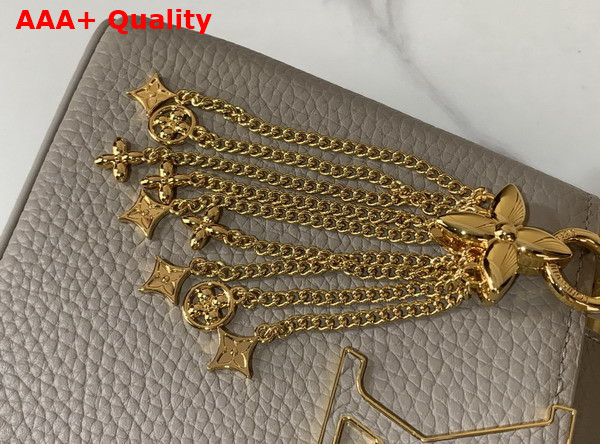 Louis Vuitton Capucines Mini in Galet Gray Taurillon Leather with Chain Charm Replica