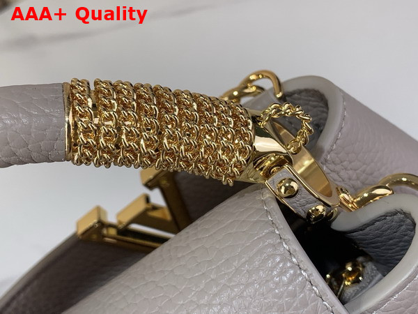 Louis Vuitton Capucines Mini in Galet Gray Taurillon Leather with Chain Charm Replica