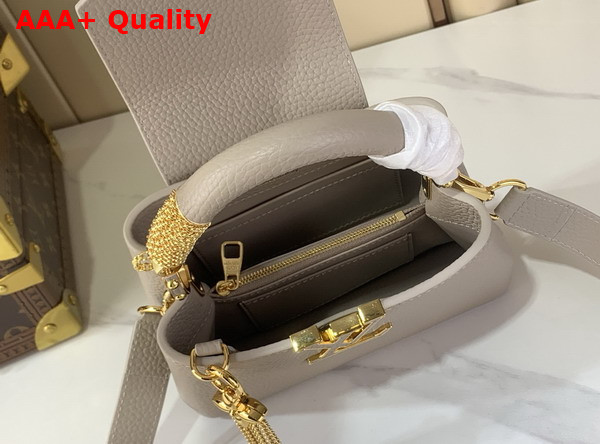Louis Vuitton Capucines Mini in Galet Gray Taurillon Leather with Chain Charm Replica