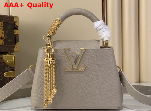 Louis Vuitton Capucines Mini in Galet Gray Taurillon Leather with Chain Charm Replica