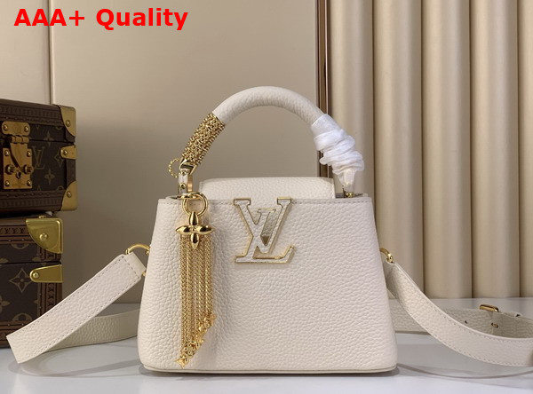 Louis Vuitton Capucines Mini in Vanilla Taurillon Leather with Chain Charm Replica