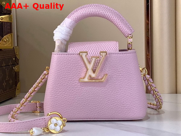 Louis Vuitton Capucines Nano Handbag Baby Pink Mother of Pearl Taurillon Leather Replica