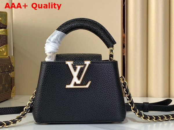 Louis Vuitton Capucines Nano Handbag Black Mother of Pearl Taurillon Leather Replica