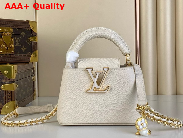 Louis Vuitton Capucines Nano Handbag Cream Mother of Pearl Taurillon Leather M25611 Replica
