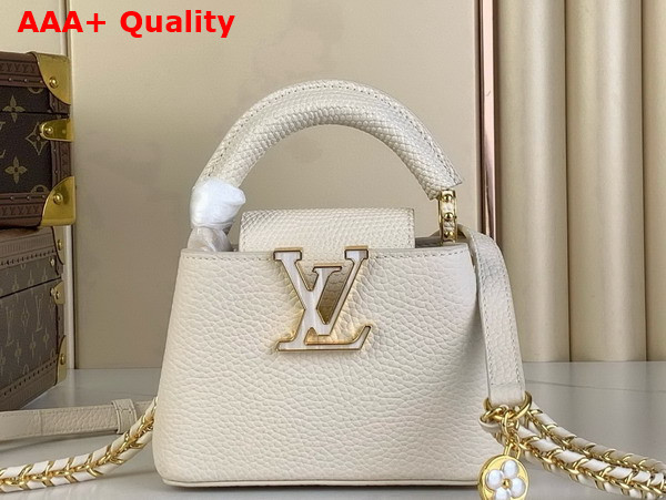 Louis Vuitton Capucines Nano Handbag Cream Mother of Pearl Taurillon Leather M25611 Replica