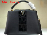 Louis Vuitton Capucines PM Black Taurillon Skin and Alligator Skin Replica