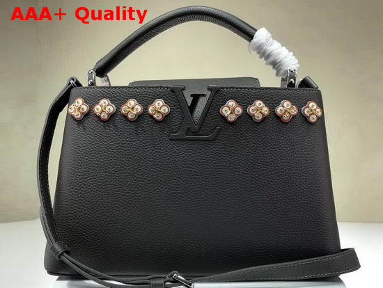 Louis Vuitton Capucines PM Black Taurillon Skin with Flowers in Satin Leather and Beads M54264 Replica