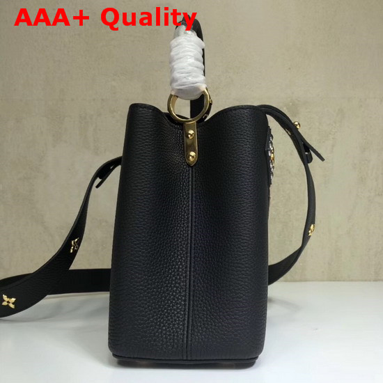 Louis Vuitton Capucines PM Black Taurillon Skin with Metal Studded Taiga Leather Patches M51384 Replica