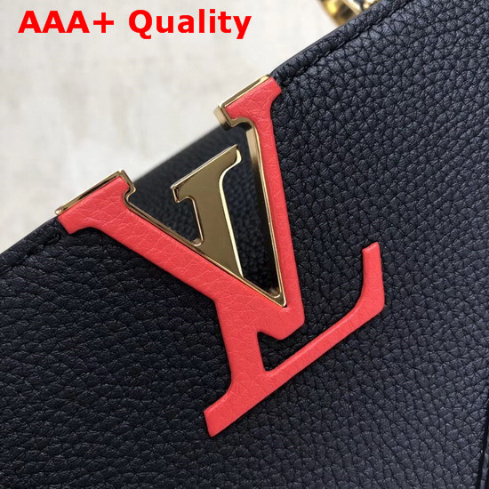 Louis Vuitton Capucines PM Black Taurillon Skin with Metal Studded Taiga Leather Patches M51384 Replica