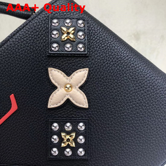 Louis Vuitton Capucines PM Black Taurillon Skin with Metal Studded Taiga Leather Patches M51384 Replica