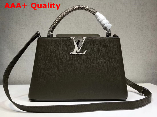 Louis Vuitton Capucines PM Dark Green Taurillon Cowhide Leather and Python Trim Replica