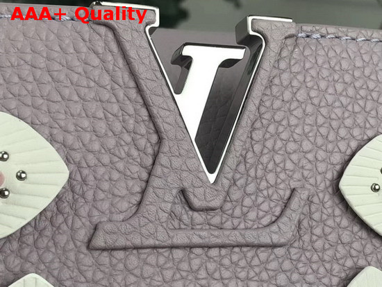 Louis Vuitton Capucines PM Handbag Brume Grey Taurillon Leather Embellished with Colored Monogram Flowers M53727 Replica