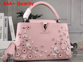 Louis Vuitton Capucines PM Handbag in Rose Pink Taurillon Leather Adorned with Flowers as Part of The LV Blooming Edition Replica