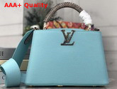 Louis Vuitton Capucines PM Handbag in Vert dEau Green Taurillon Leather and Python Leather Handle Replica