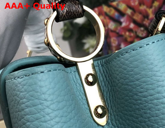 Louis Vuitton Capucines PM Handbag in Vert dEau Green Taurillon Leather and Python Leather Handle Replica