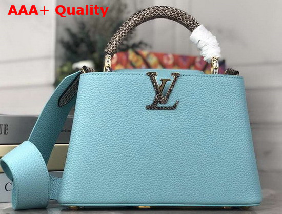 Louis Vuitton Capucines PM Handbag in Vert dEau Green Taurillon Leather and Python Leather Handle Replica