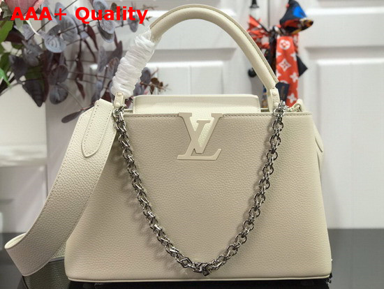 Louis Vuitton Capucines PM Handbag in White Taurillon Leather with White Matte Hardware Replica