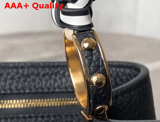 Louis Vuitton Capucines PM Handbag with Braided Handle Black and White Taurillon Leather M55083 Replica