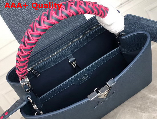 Louis Vuitton Capucines PM Handbag with Braided Handle Navy Blue Taurillon Leather Replica