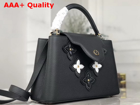 Louis Vuitton Capucines PM Noir Grained Taurillon Leather Embellished with Monogram Flowers M53850 Replica
