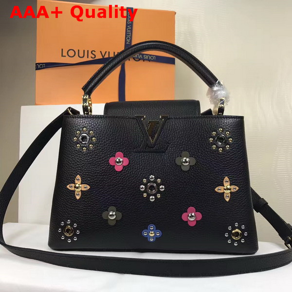 Louis Vuitton Capucines PM in Black Taurillon Leather with Mechanical Flowers M54311 Replica