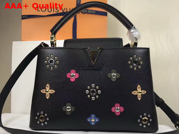 Louis Vuitton Capucines PM in Black Taurillon Leather with Mechanical Flowers M54311 Replica