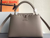 Louis Vuitton Capucines PM with Lace Croquets Technique Light Grey Grained Calfskin Replica