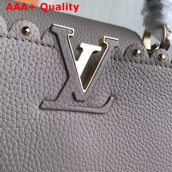 Louis Vuitton Capucines PM with Lace Croquets Technique Light Grey Grained Calfskin Replica
