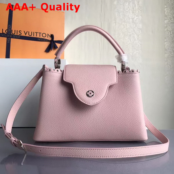 Louis Vuitton Capucines PM with Lace Croquets Technique Light Pink Grained Calfskin Replica