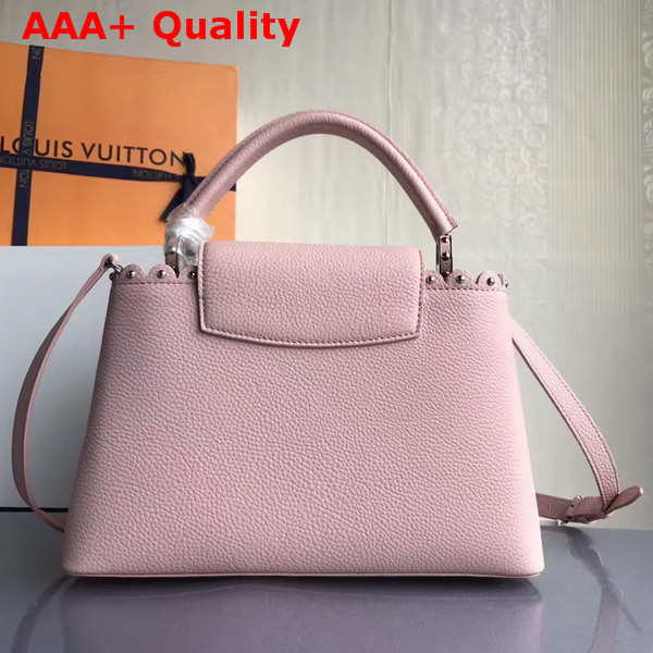 Louis Vuitton Capucines PM with Lace Croquets Technique Light Pink Grained Calfskin Replica