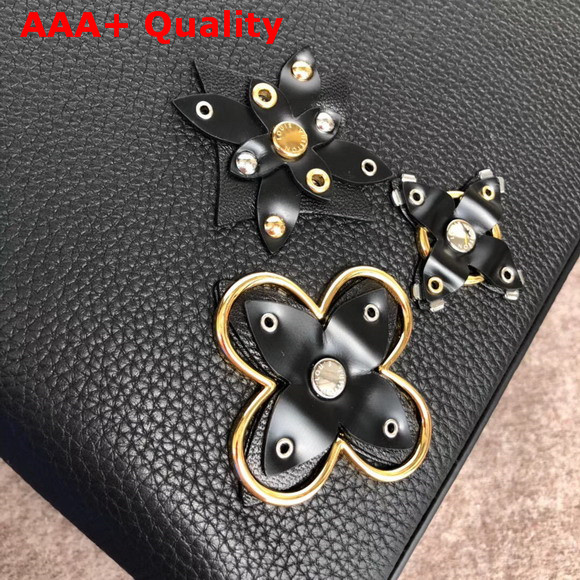 Louis Vuitton Capucines PM with Metallic and Leather Flowers Black Replica