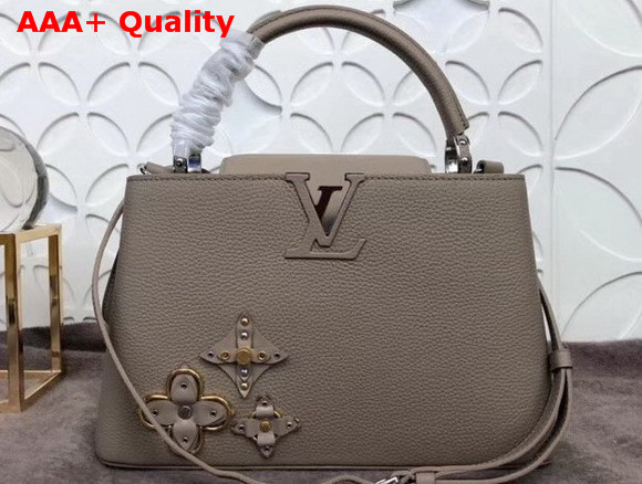 Louis Vuitton Capucines PM with Metallic and Leather Flowers Grey Replica