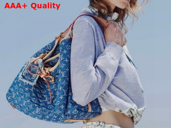 Louis Vuitton Carryall MM Handbag in Blue Monogram Denim Replica