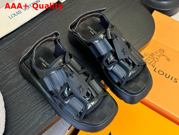 Louis Vuitton Chameleon Platform Comfort Sandal in Black Crocodile Printed Calf Leather 1AGMA6 Replica