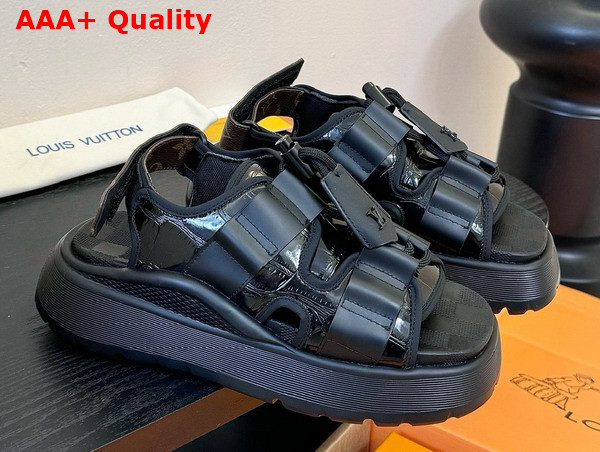 Louis Vuitton Chameleon Platform Comfort Sandal in Black Crocodile Printed Calf Leather 1AGMA6 Replica