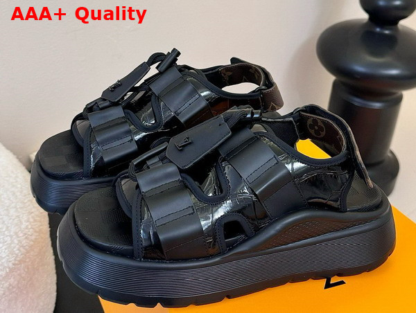 Louis Vuitton Chameleon Platform Comfort Sandal in Black Crocodile Printed Calf Leather 1AGMA6 Replica