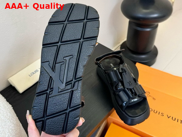 Louis Vuitton Chameleon Platform Comfort Sandal in Black Crocodile Printed Calf Leather 1AGMA6 Replica