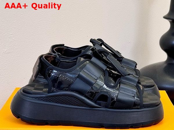 Louis Vuitton Chameleon Platform Comfort Sandal in Black Crocodile Printed Calf Leather 1AGMA6 Replica