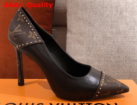 Louis Vuitton Cherie Pump in Black Calf Leather with Patent Monogram Canvas 1A8NA3 Replica