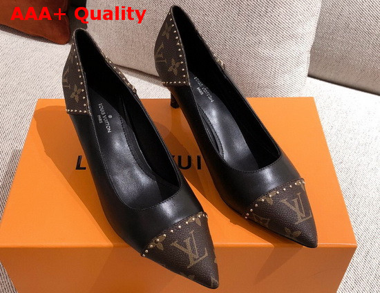 Louis Vuitton Cherie Pump in Black Calf Leather with Patent Monogram Canvas 1A8NA3 Replica