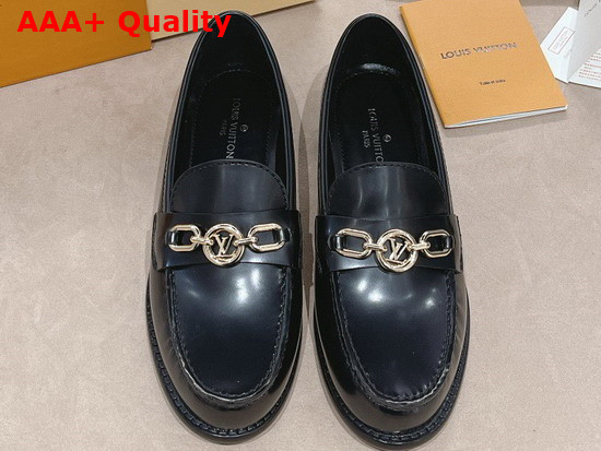 Louis Vuitton Chess Flat Loafer in Black Glazed Calf Leather 1A8VHM Replica
