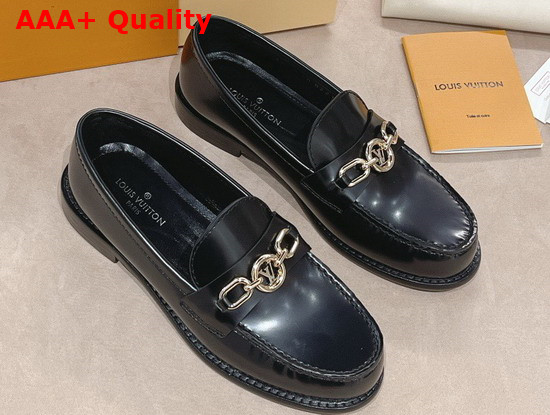 Louis Vuitton Chess Flat Loafer in Black Glazed Calf Leather 1A8VHM Replica