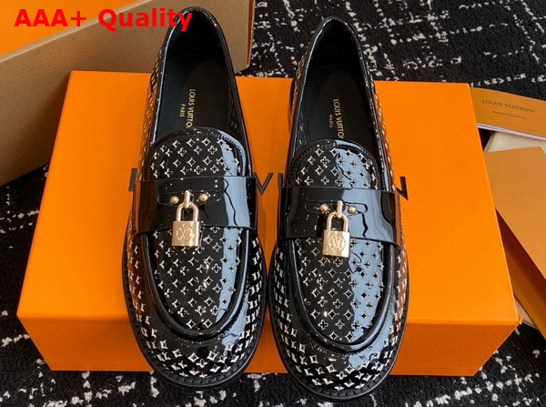 Louis Vuitton Chess Flat Loafer in Black Perforated Patent Calf Leather 1AGXRT Replica