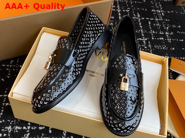 Louis Vuitton Chess Flat Loafer in Black Perforated Patent Calf Leather 1AGXRT Replica